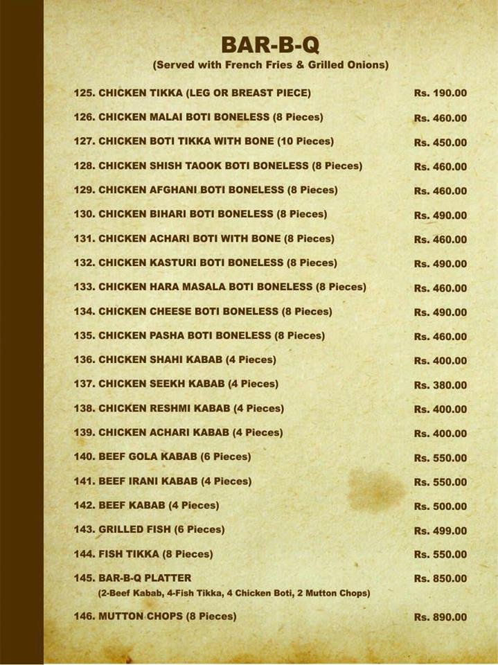 Silver Spoon Menu Food Pakistan