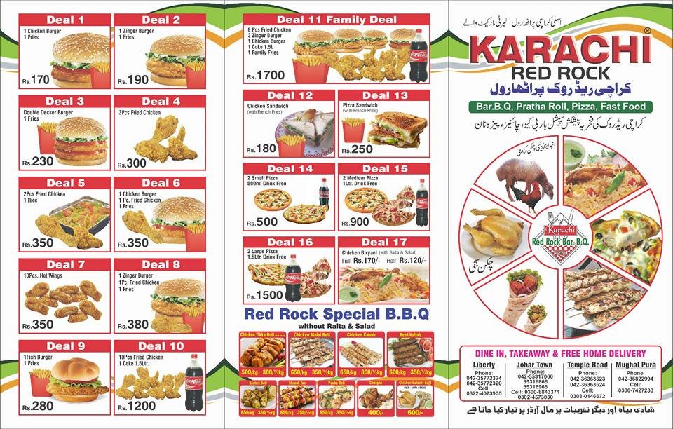Karachi Red Rock Menu Food Pakistan