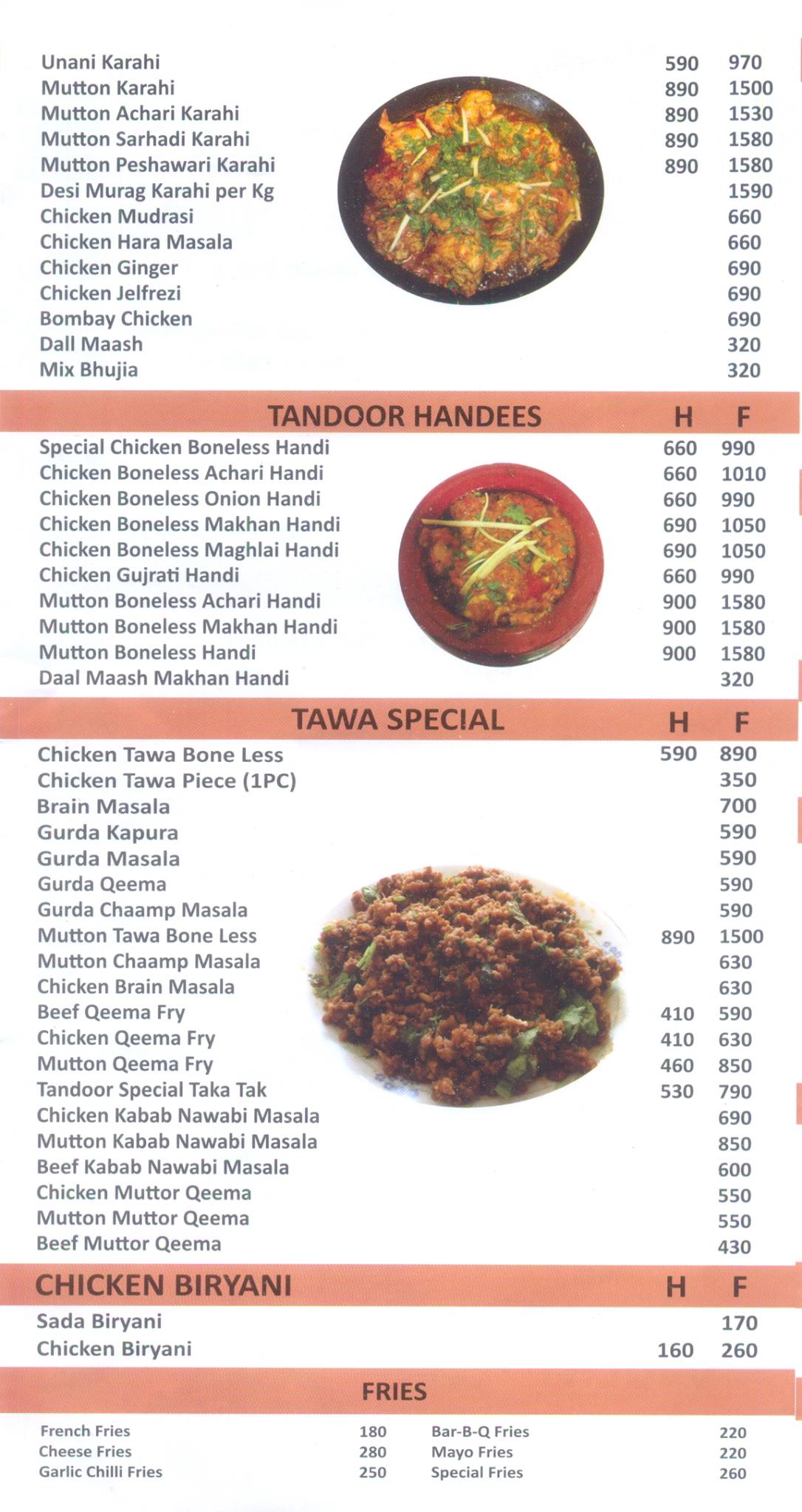 Tandoor Restaurant Menu