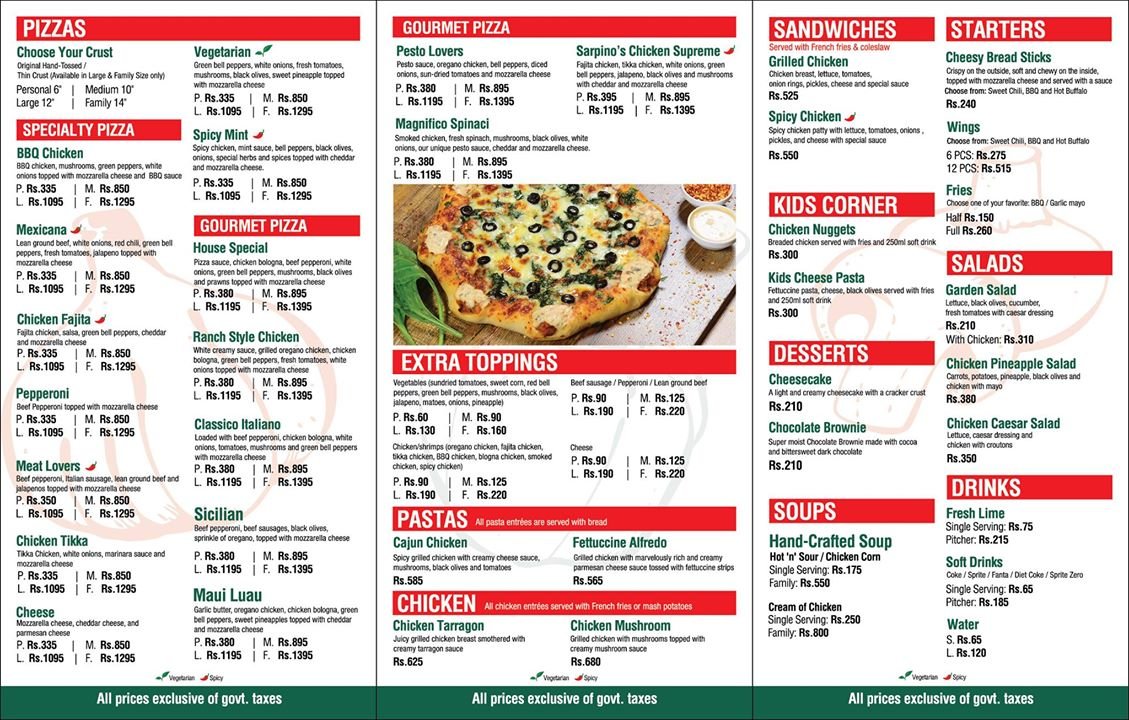 Sarpino s Pizzeria DHA Menu