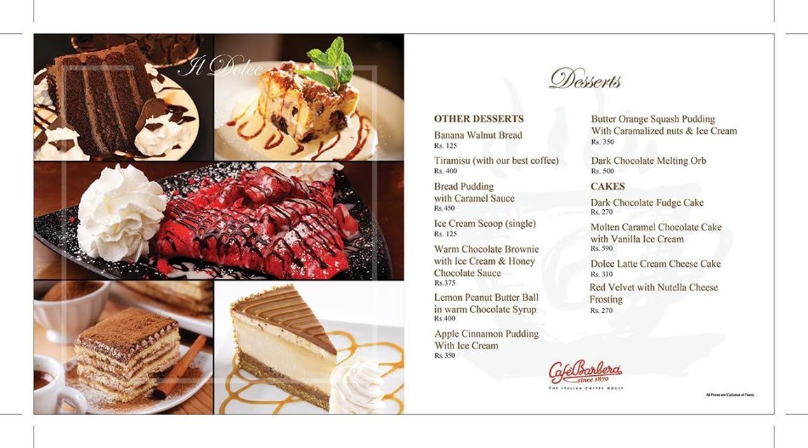 Café Barbera Menu