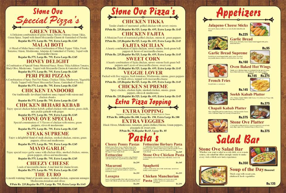Stone Ove Pizza Valley Menu