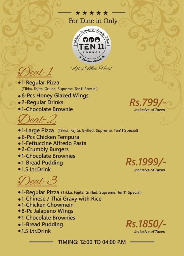 Ten 11 Lounge Menu