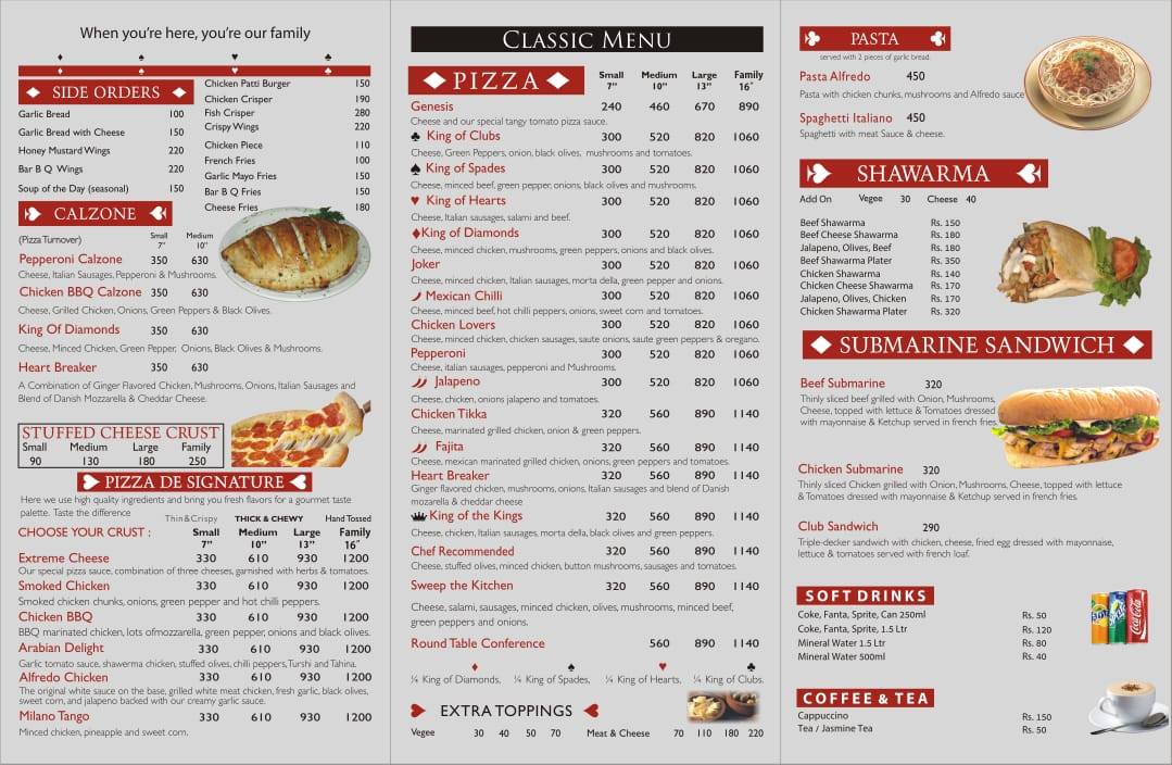 Kings and Queens Gulberg Center Menu