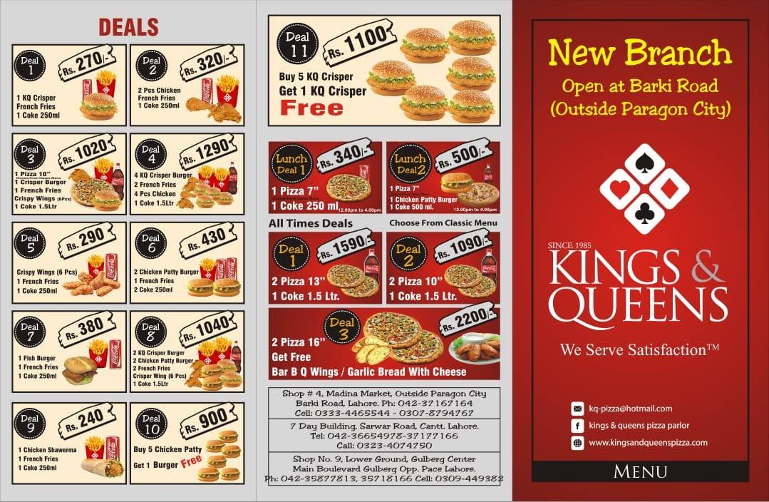 Kings and Queens Gulberg Center Menu