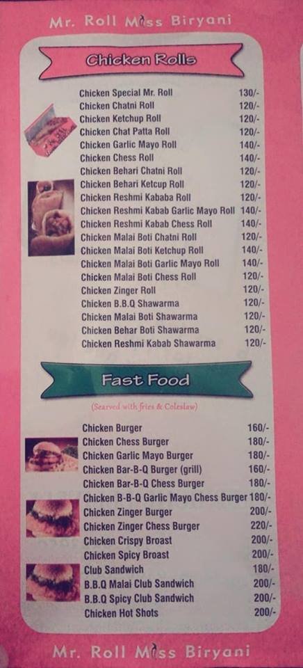 Mr Roll Miss Biryani Menu