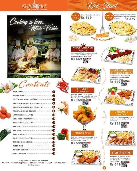 Options  An Exotic Restaurant Menu