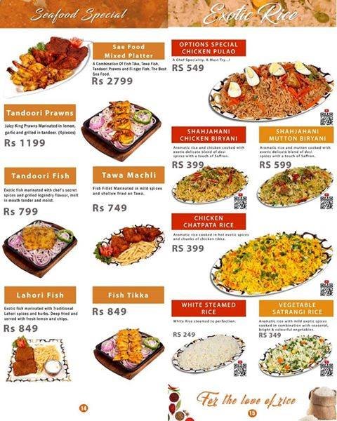 Options An Exotic Restaurant Menu Food Pakistan