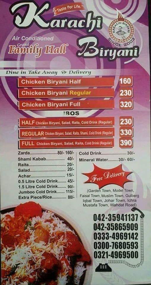 Karachi Biryani - Barkat Market Menu