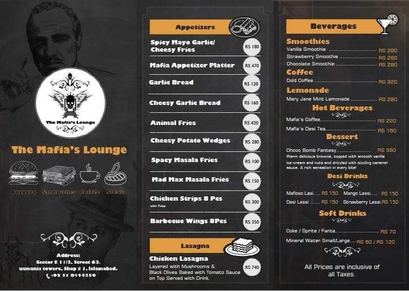 The Mafia Lounge Menu