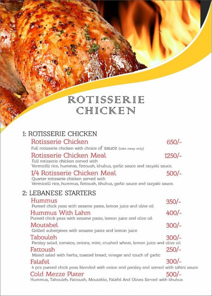 Lebanese Rotisserie Menu