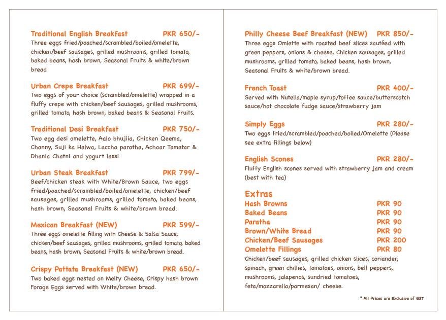 The Urban Cafe Yogolicious Menu