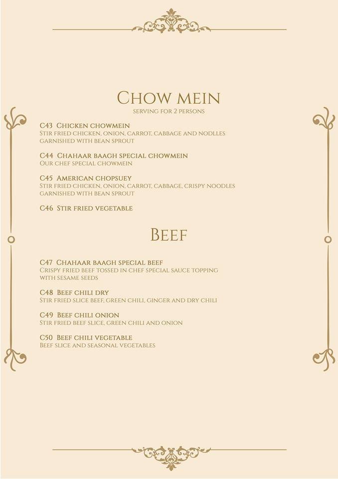 Chahaar Baagh Menu