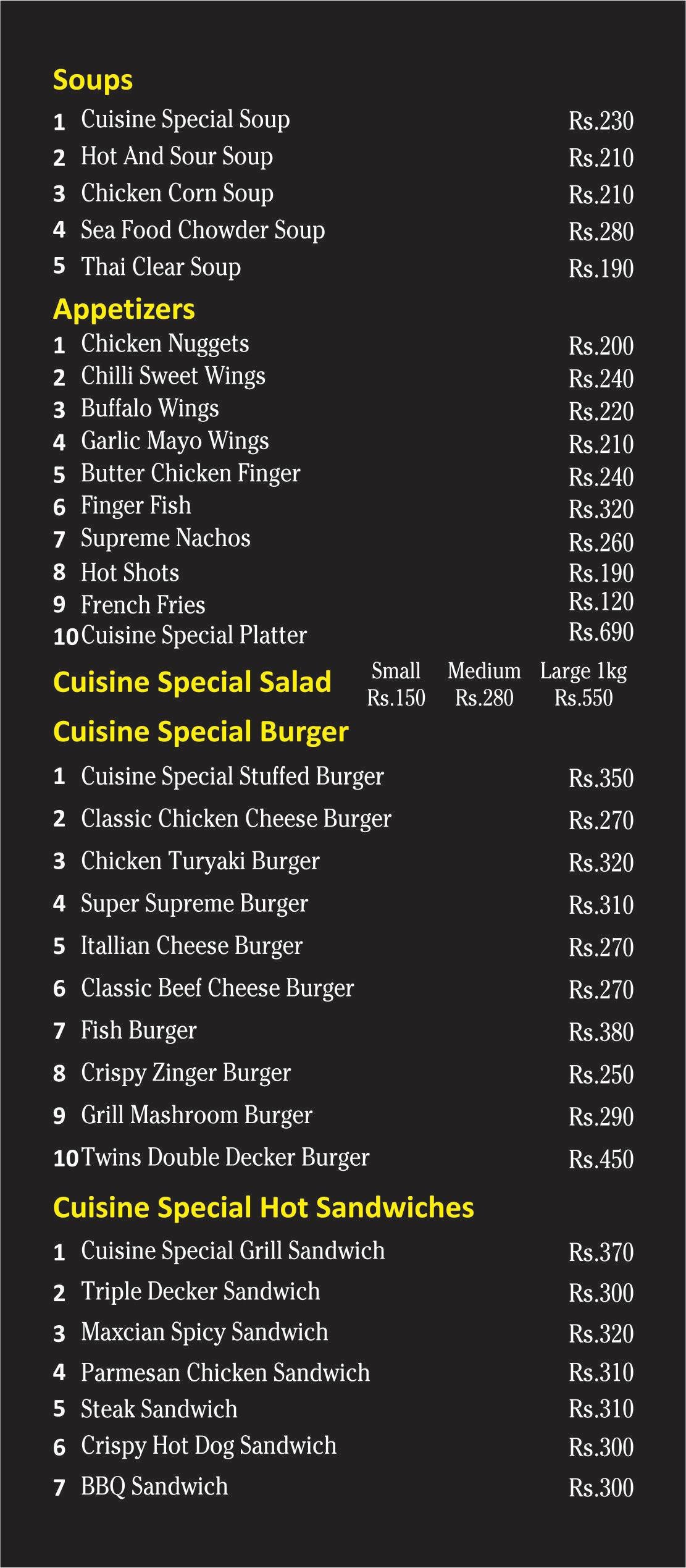 Cafe Cuisine Menu