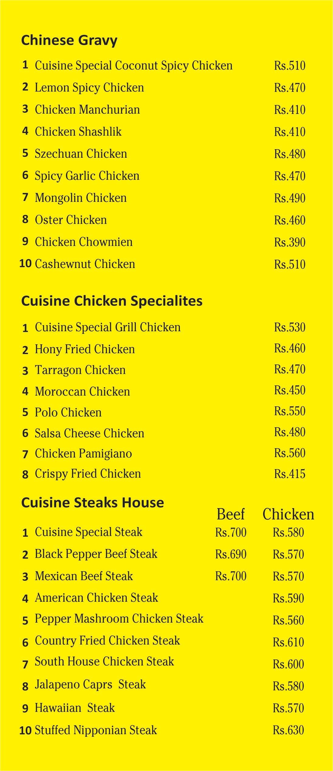 Cafe Cuisine Menu