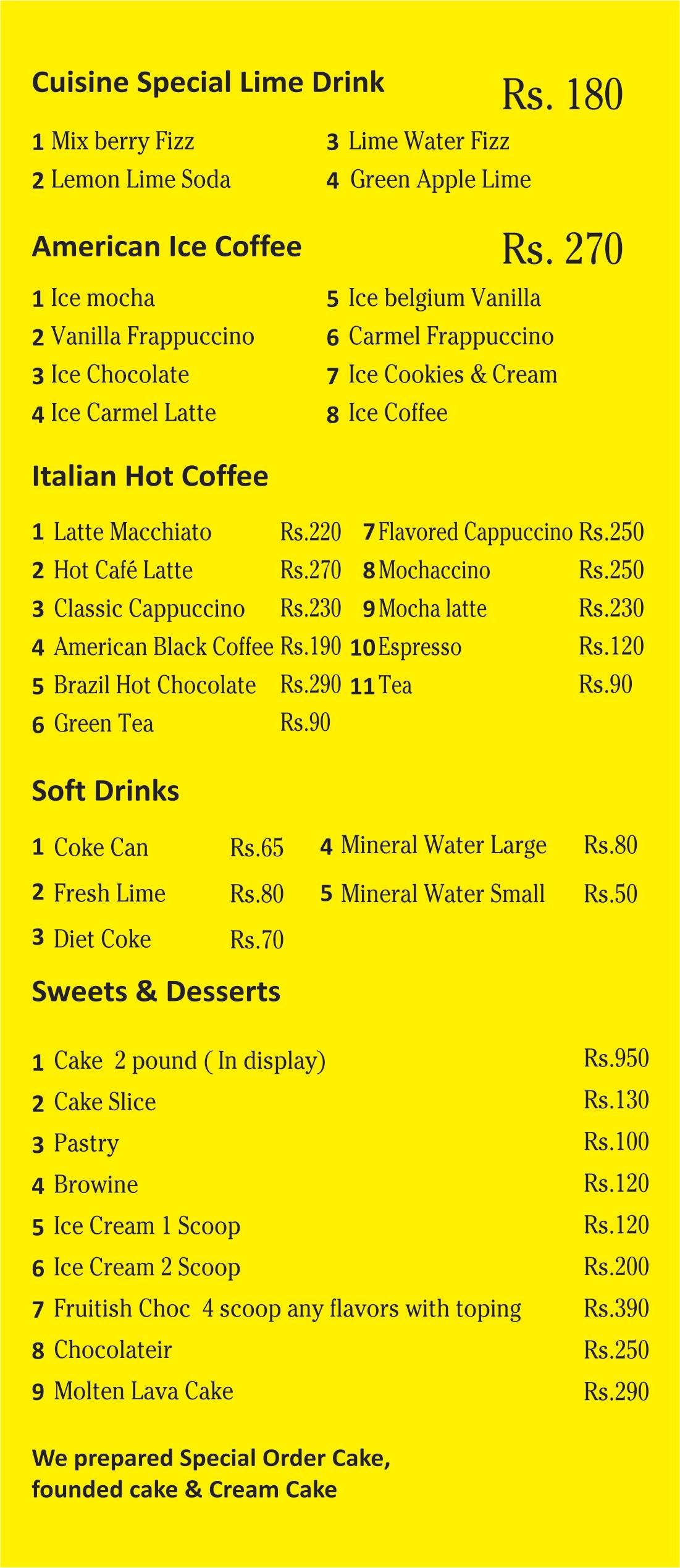 Cafe Cuisine Menu