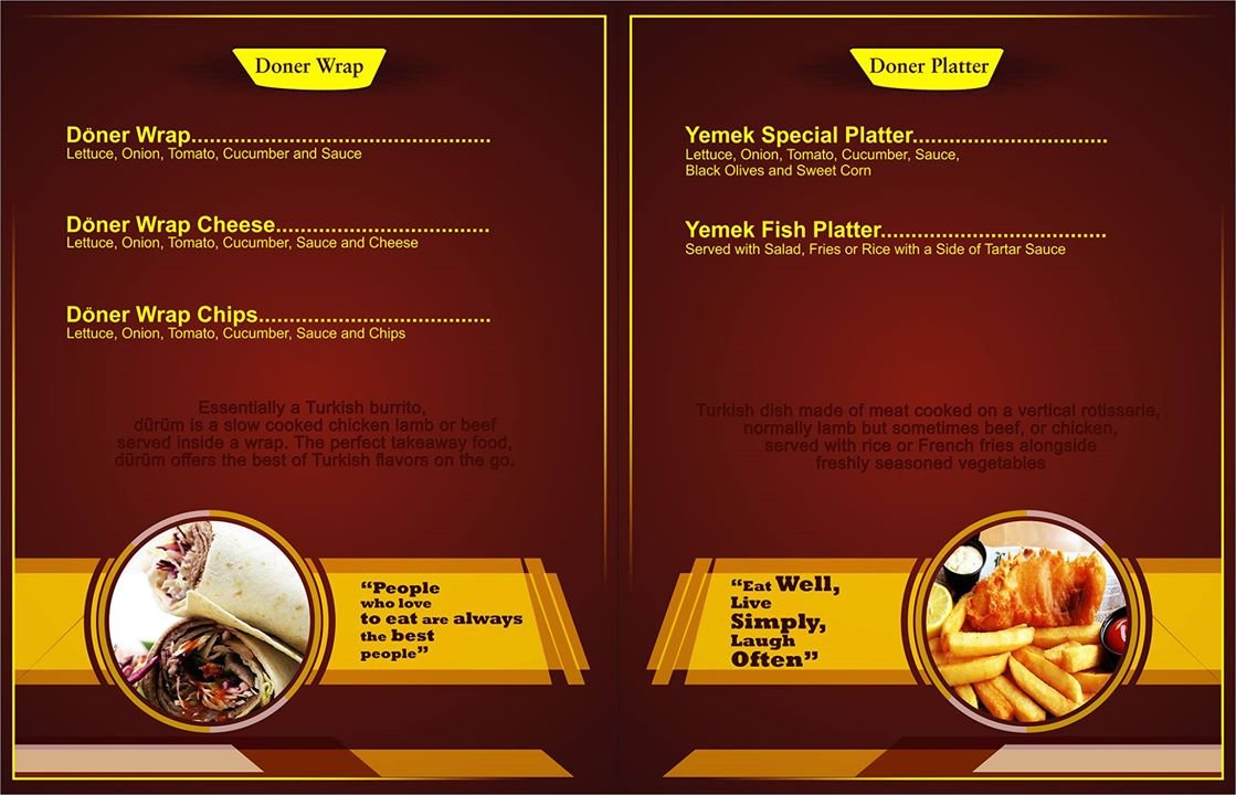 Yemek Doner Kebab Menu