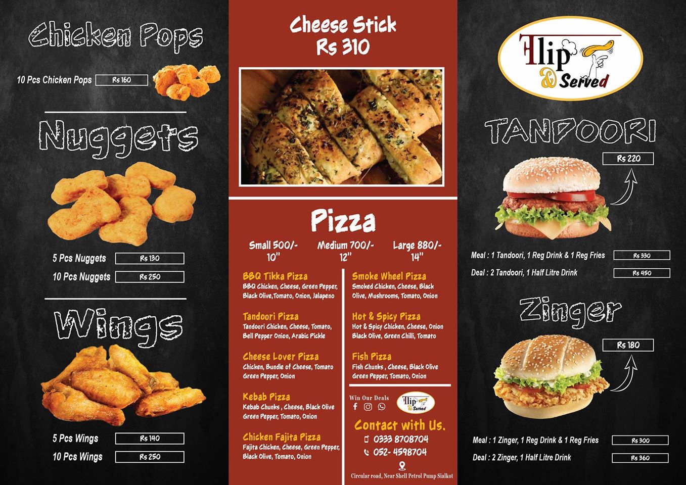 Flip and served pizza sialkot Menu