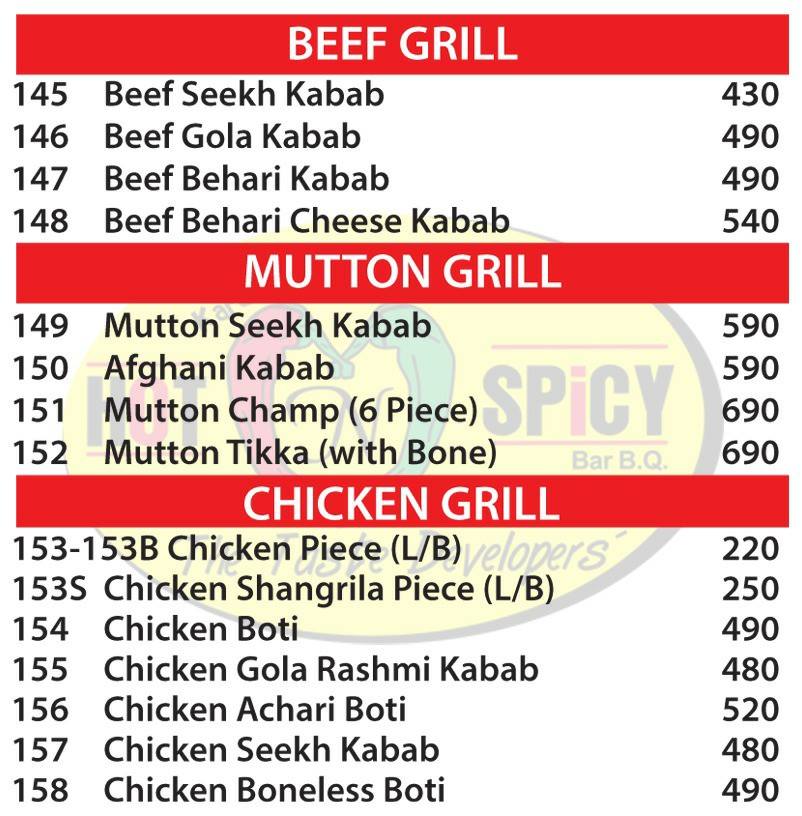 Karachi Hot and Spicy BBQ Menu