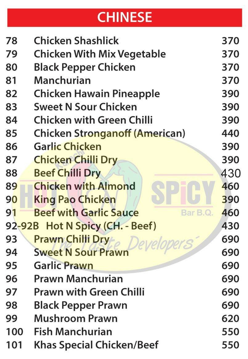 Karachi Hot and Spicy BBQ Menu