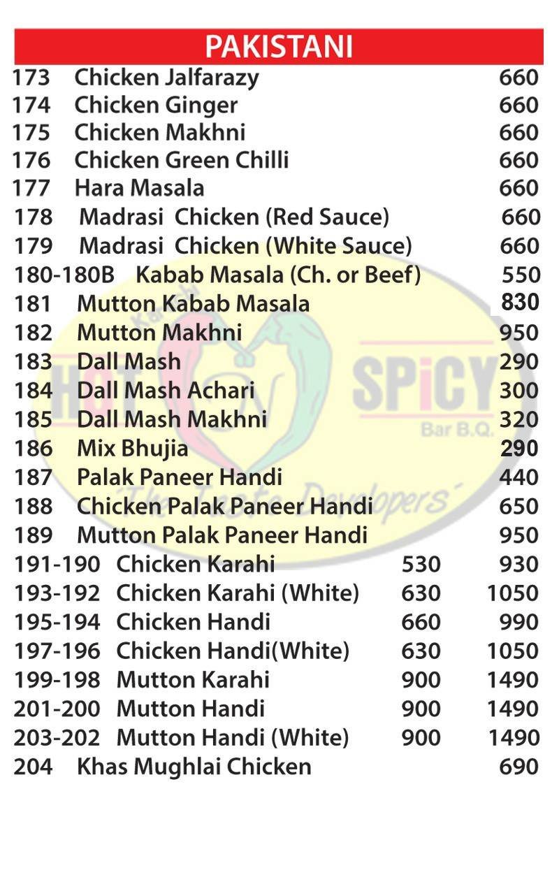 Karachi Hot and Spicy BBQ Menu