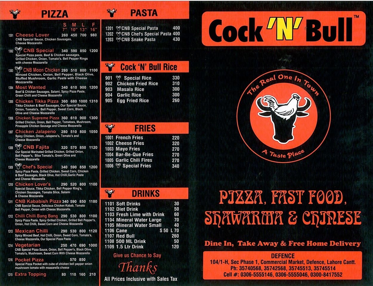 Cock N Bull-Lahore Menu