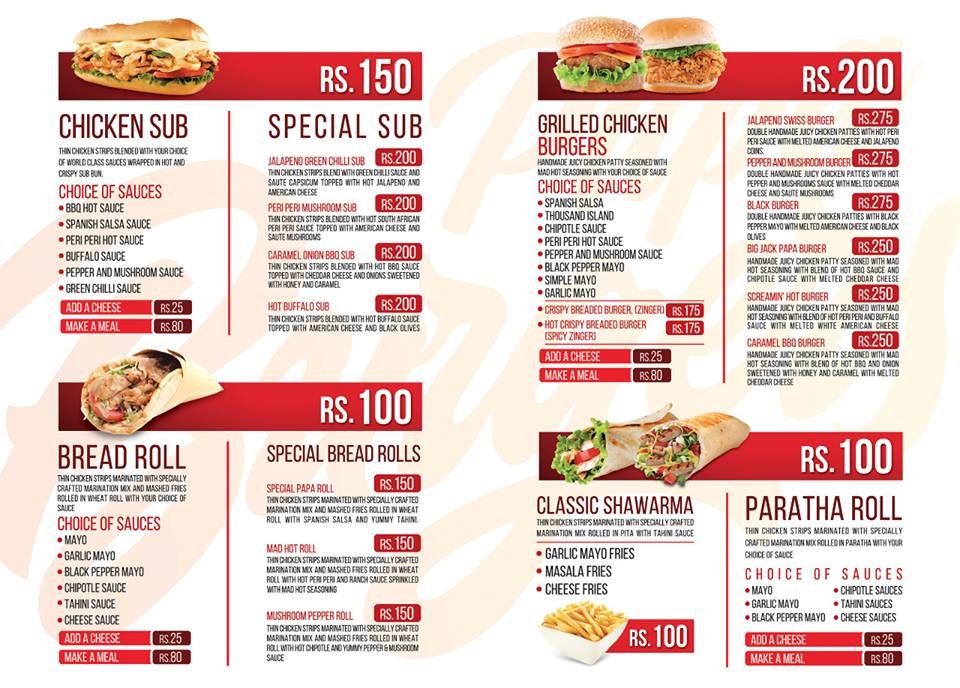 Papa Burgers Menu