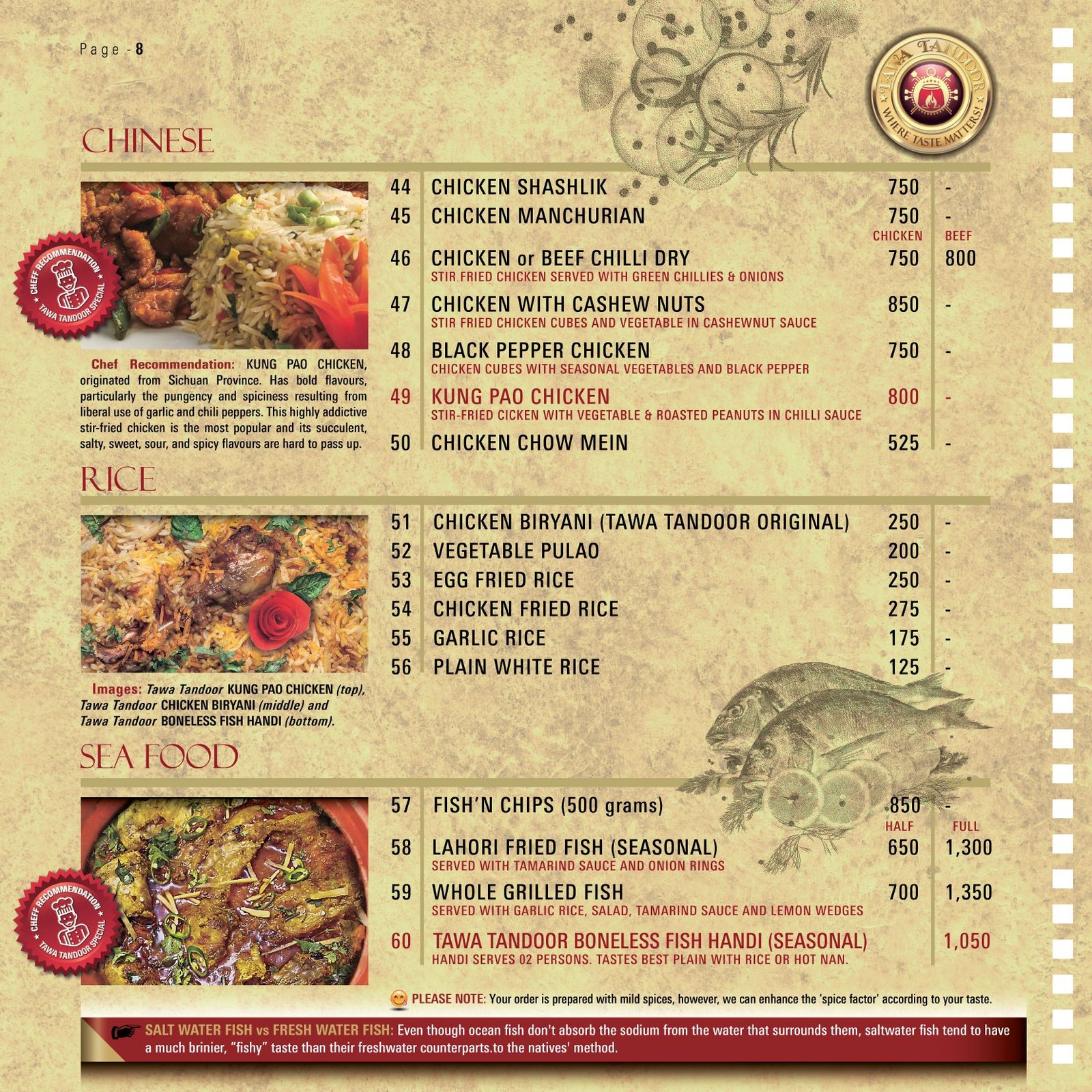 Tawa Tandoor Menu