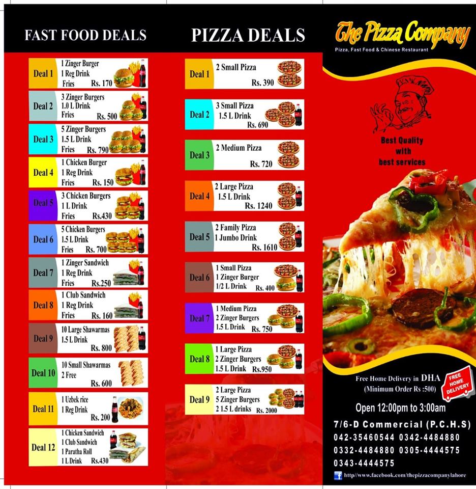 The Pizza Company Menu