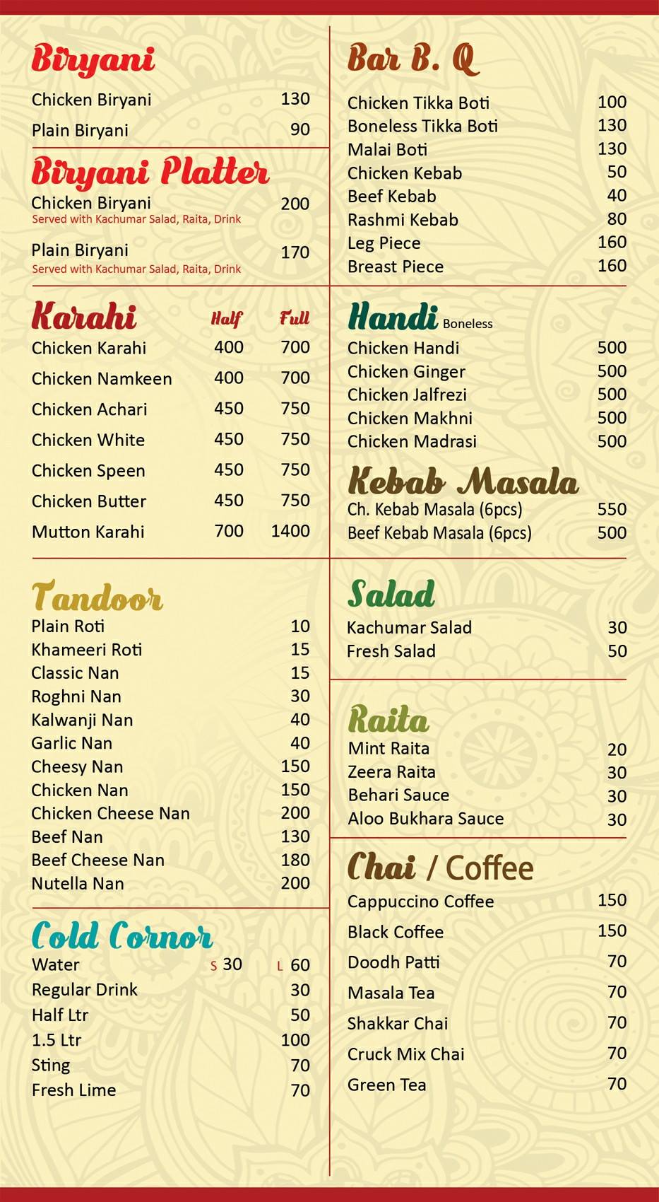 Haji Paratha & BBQ Menu