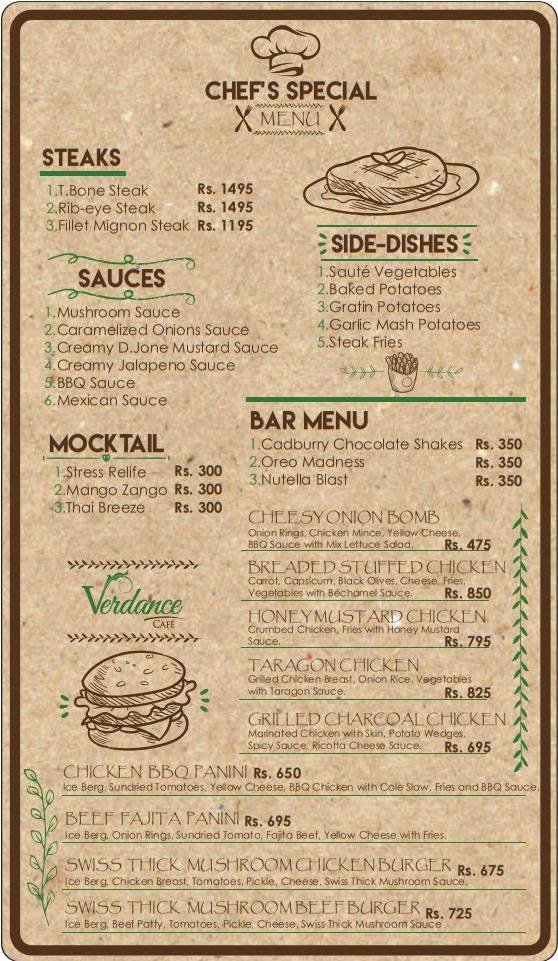 Verdance Cafe Menu