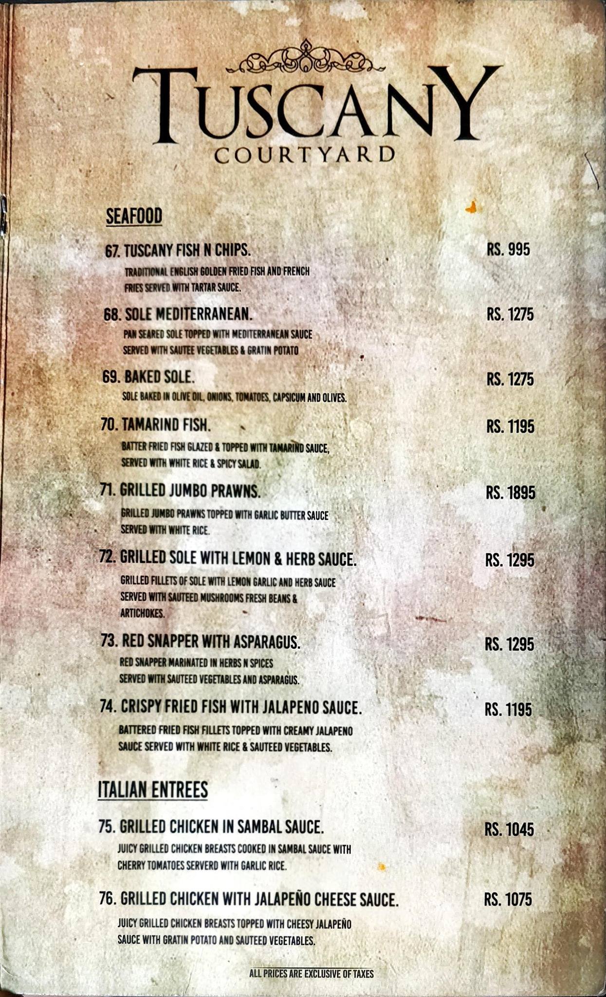 Tuscany Courtyard-Lahore Menu