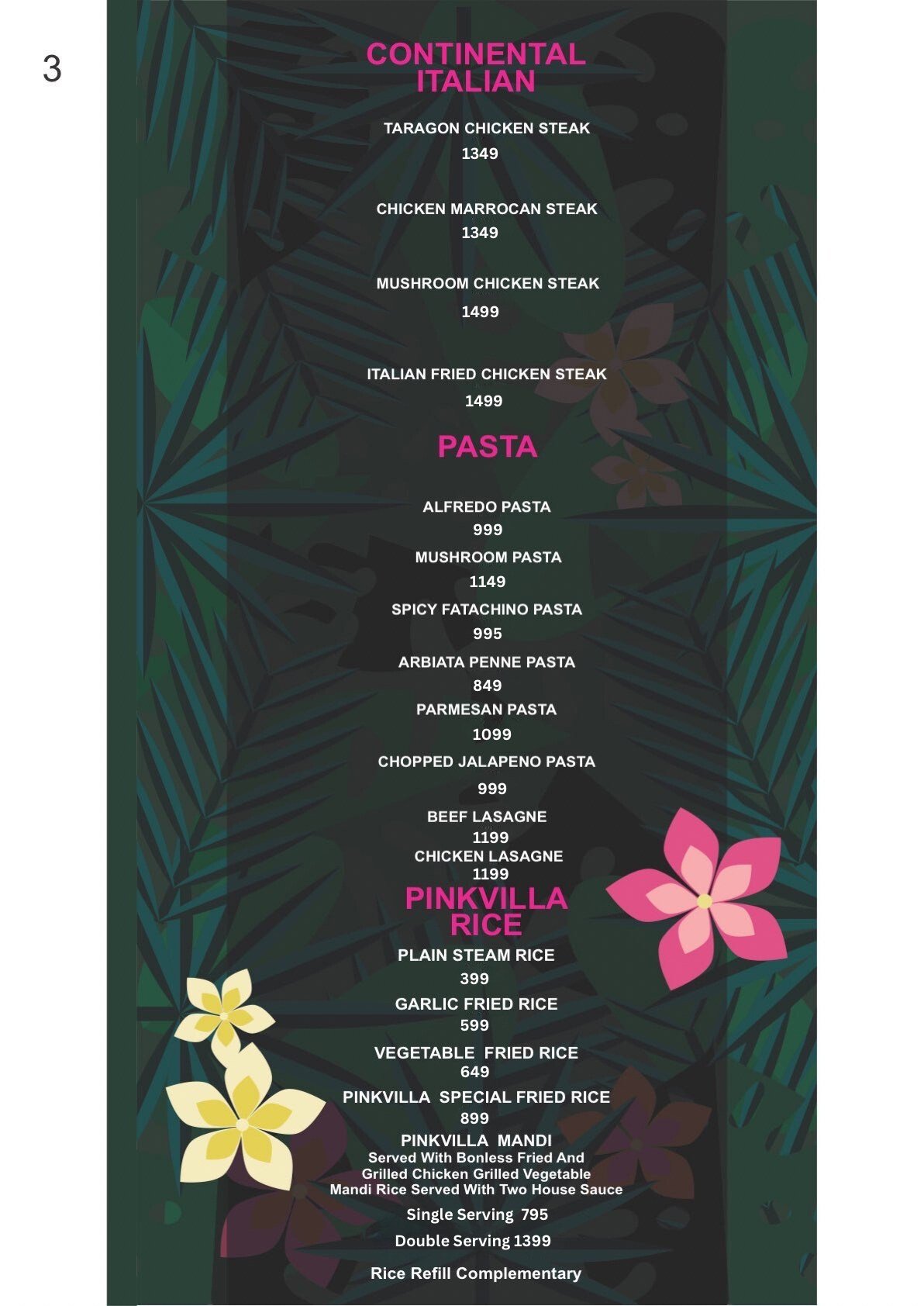 Pinkvilla Restaurant Menu