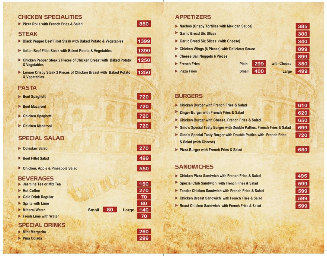 Ginos Pizza menu page 2