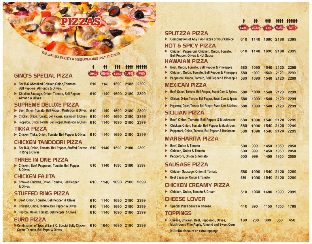 Ginos Pizza menu page 3