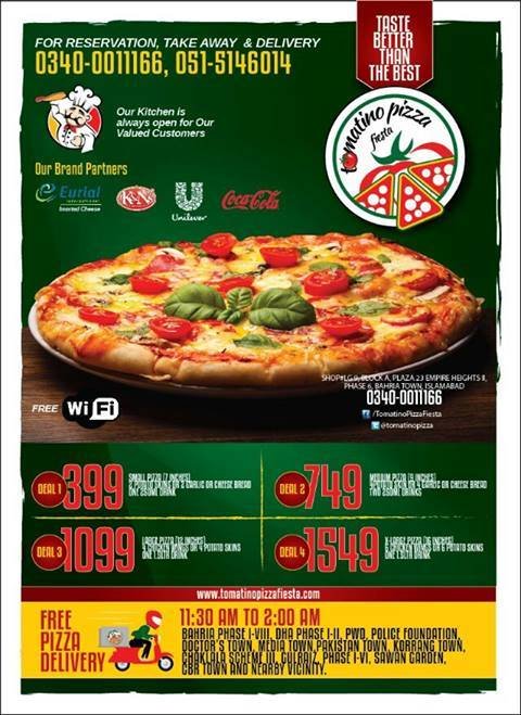 Tomatino Pizza Fiesta menu page 1