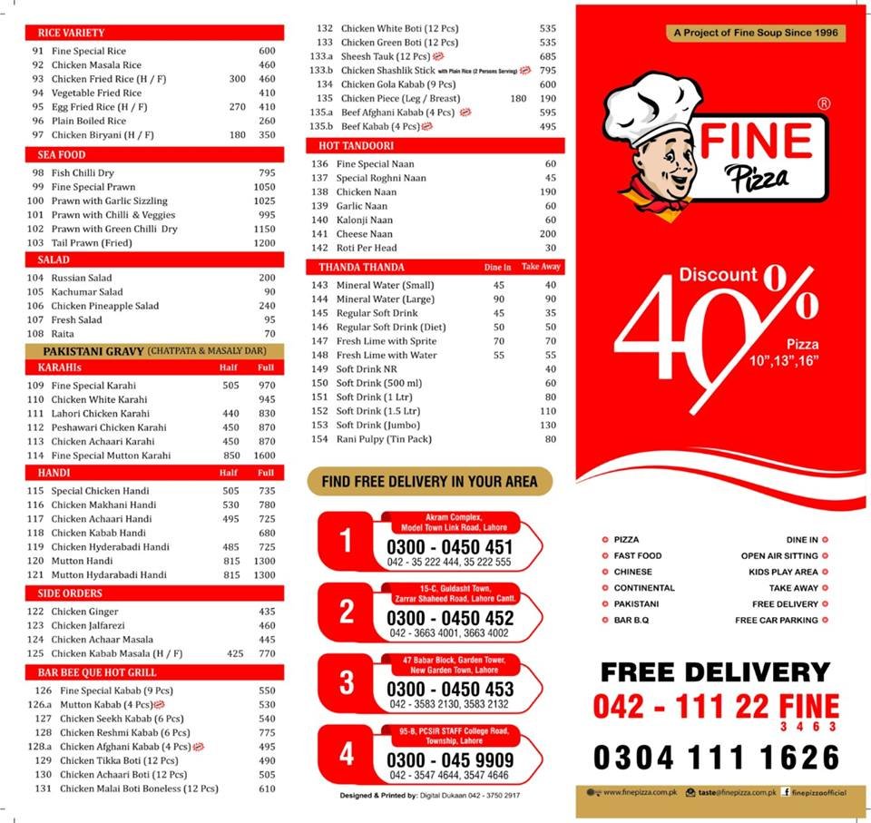 Fine Pizza Link Road menu page 2