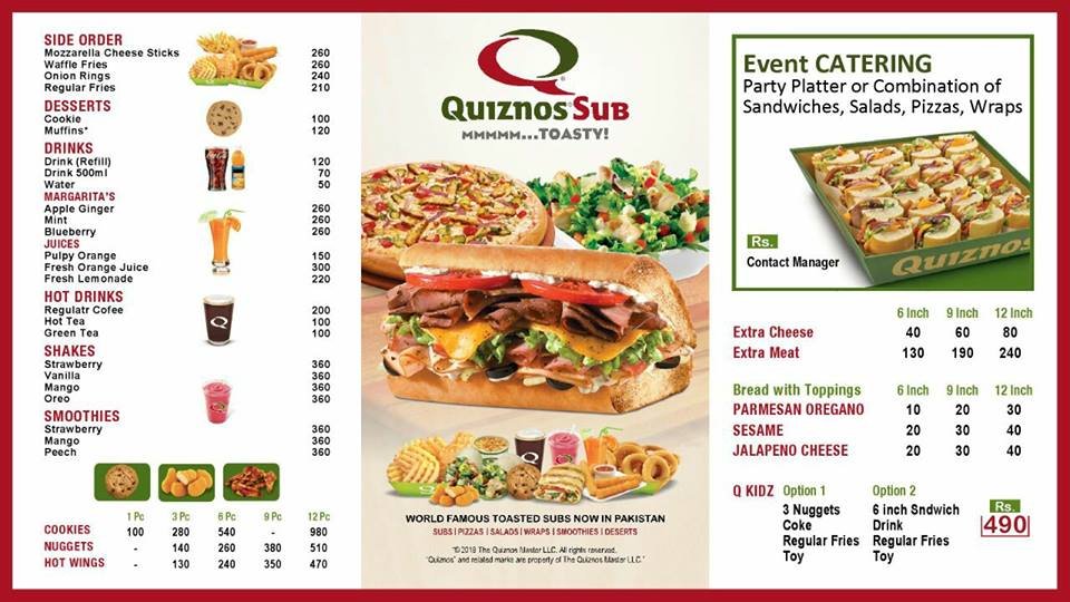 Quiznos Sub menu page 2