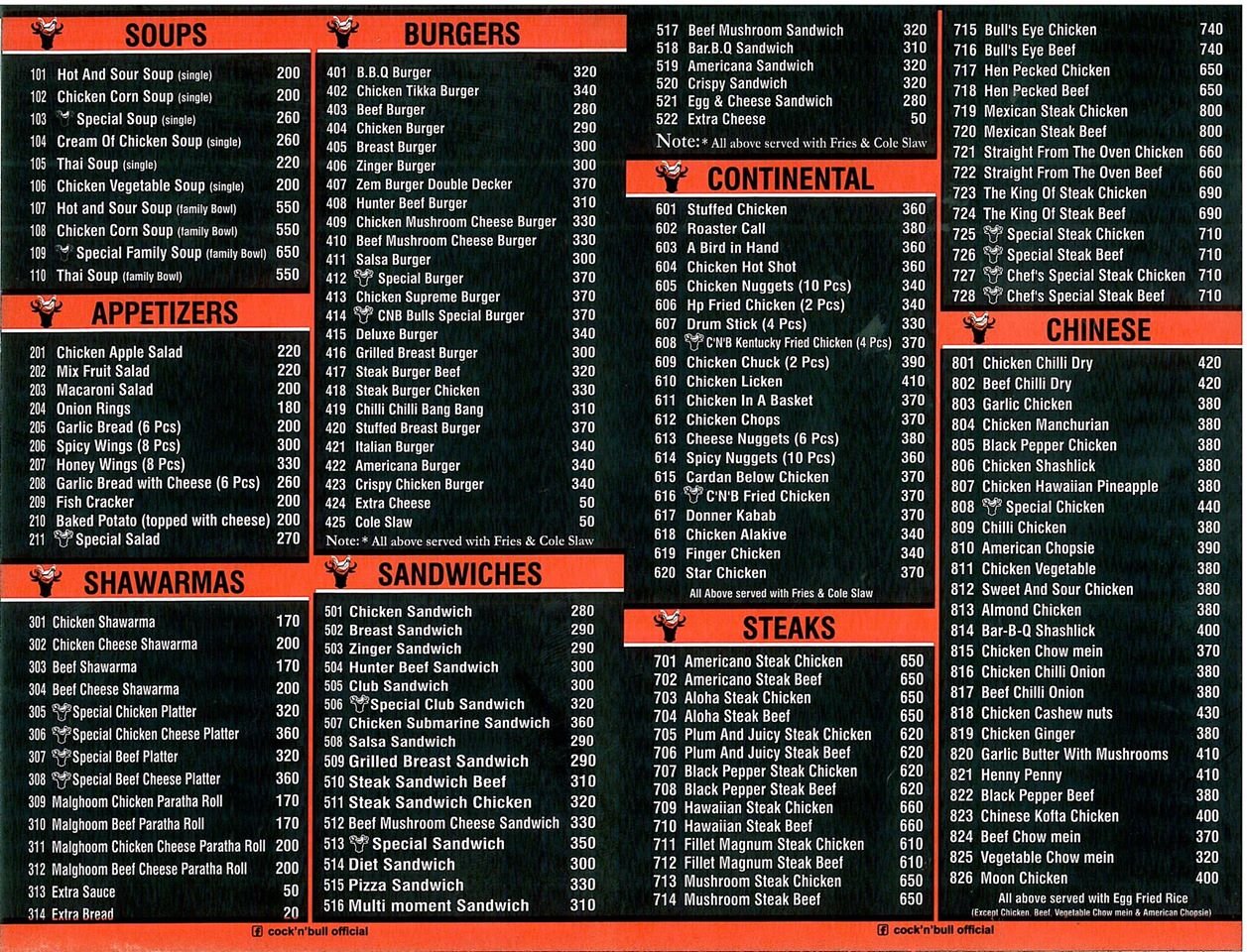 Cock N Bull-Lahore menu page 1