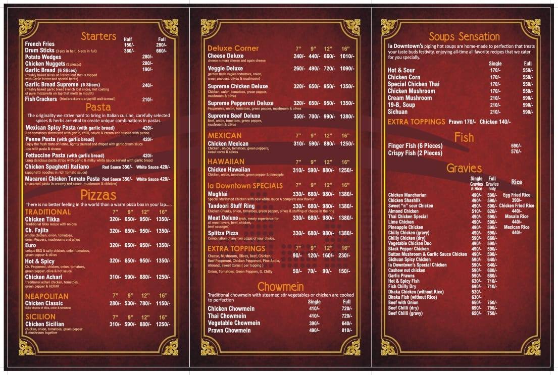 La Downtown menu page 1