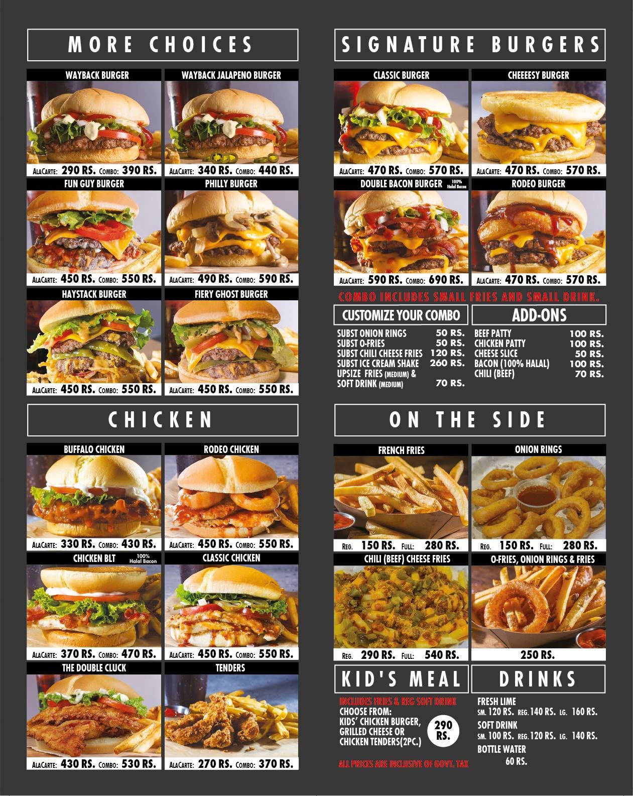 Wayback Burgers menu page 1