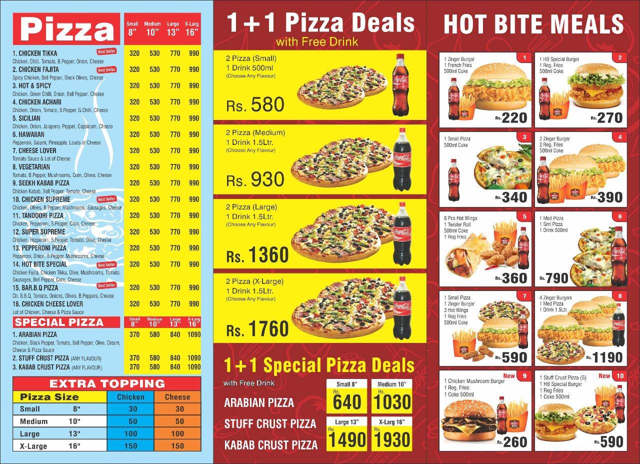 Hot Bites menu page 1