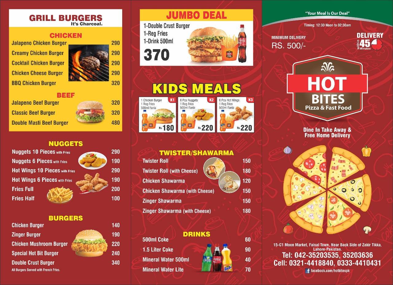 Hot Bites menu page 2