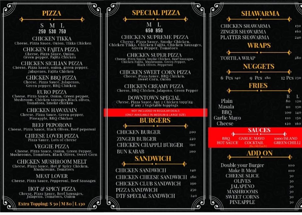 DownTown Foodies menu page 1