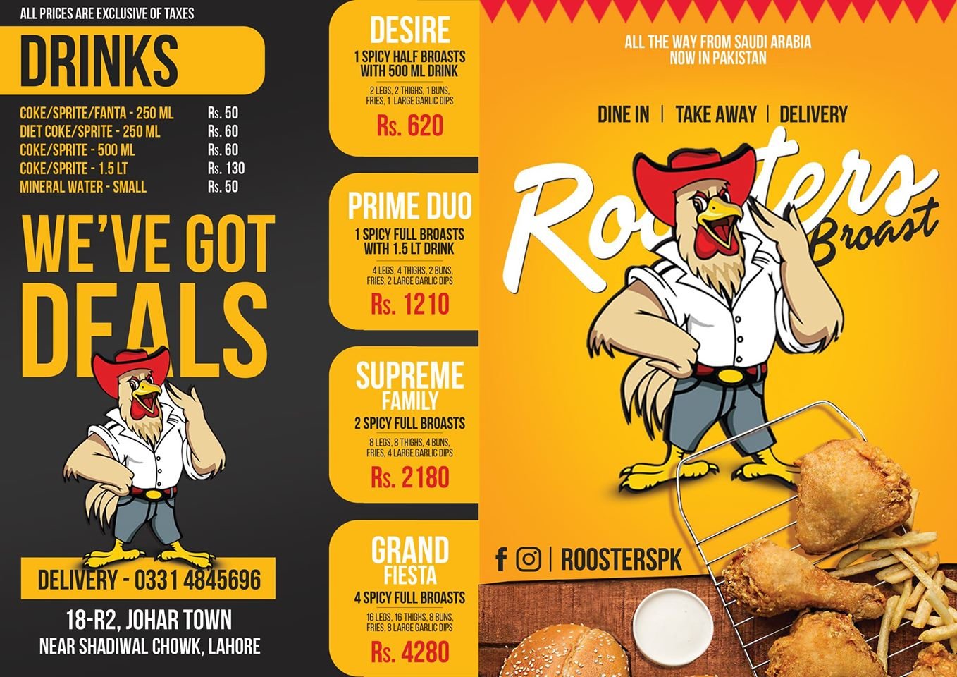 Roosters menu page 1
