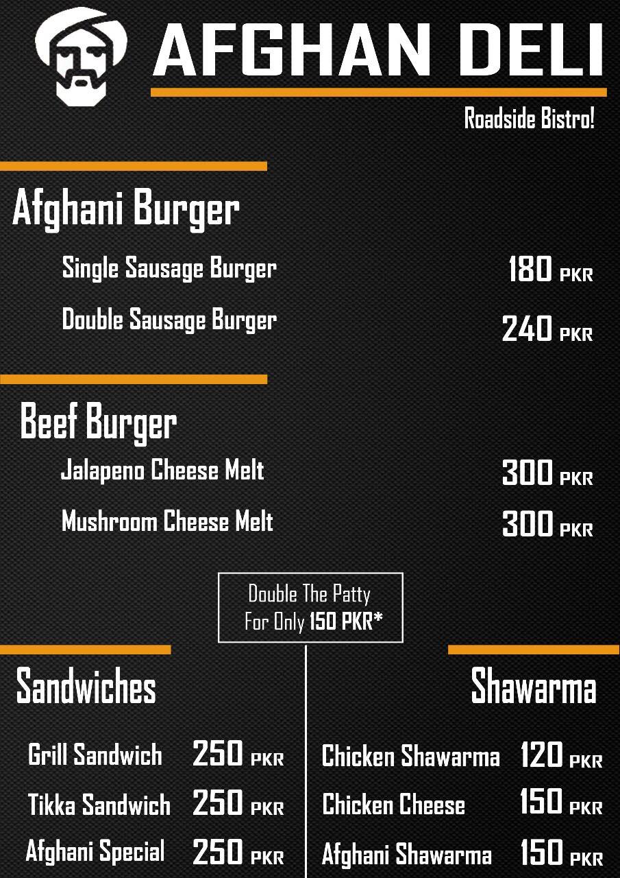 Afghan Deli menu page 1