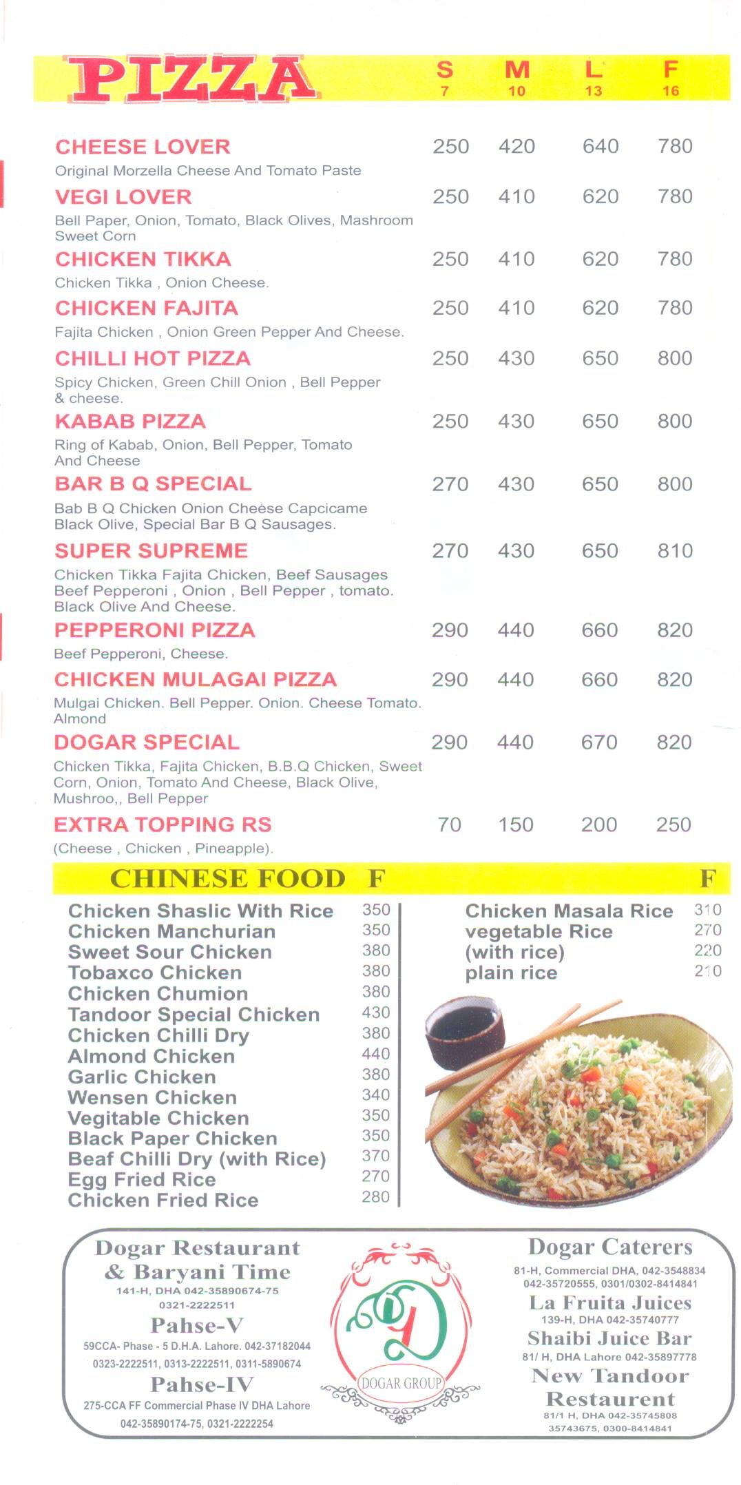 Dogar Restaurant menu page 2