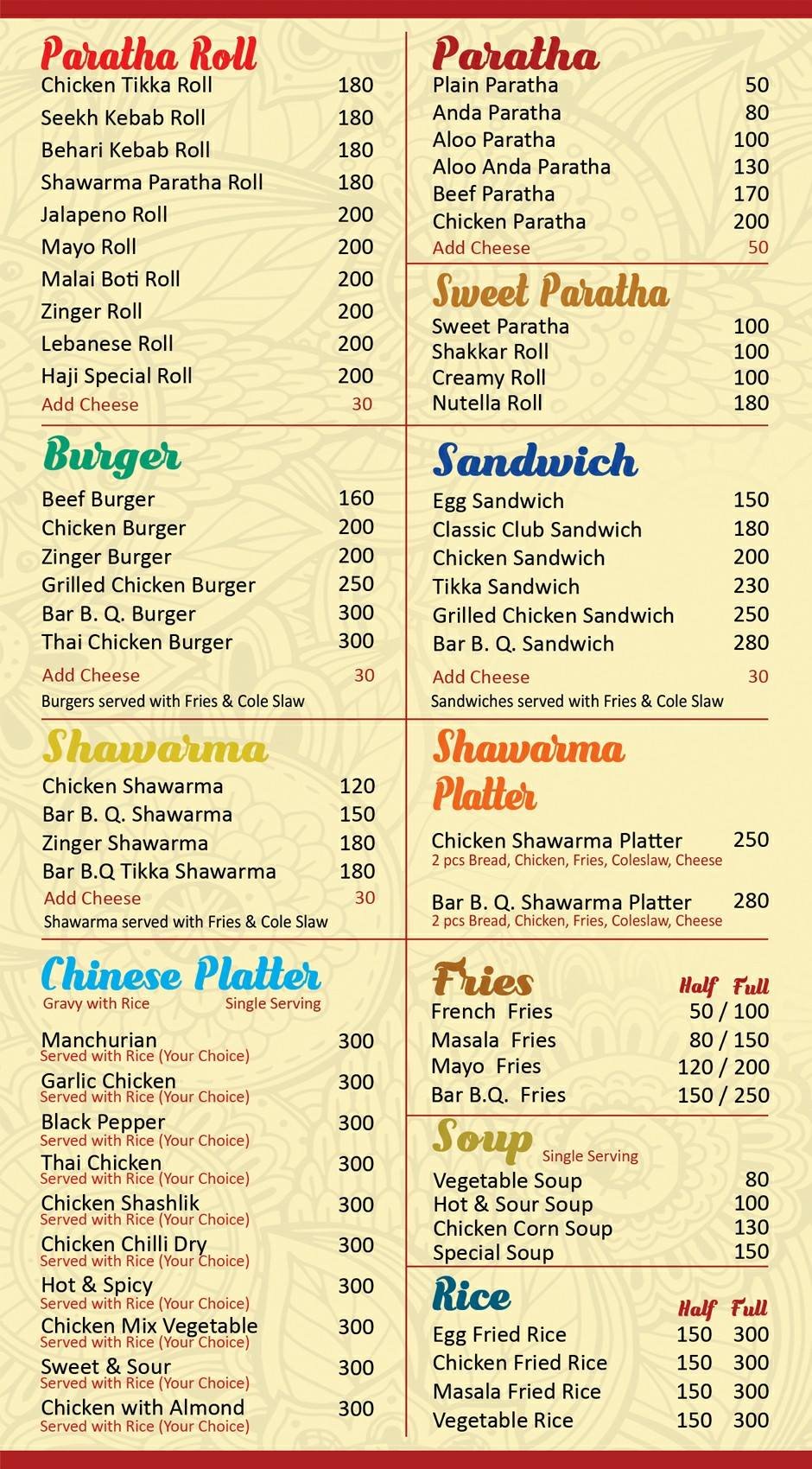 Haji Paratha & BBQ menu page 5