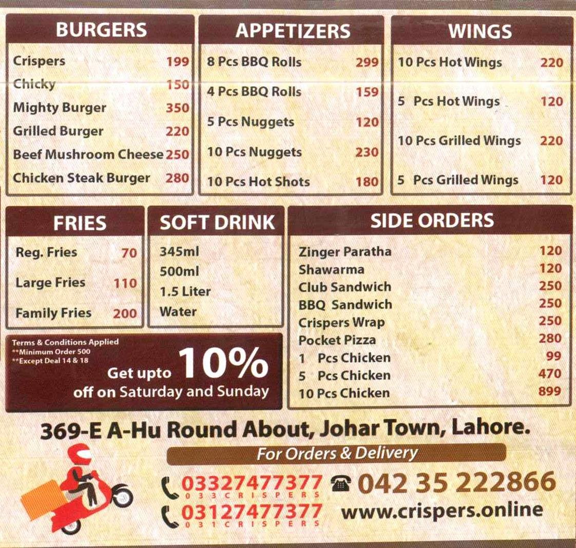 Crispers menu page 3