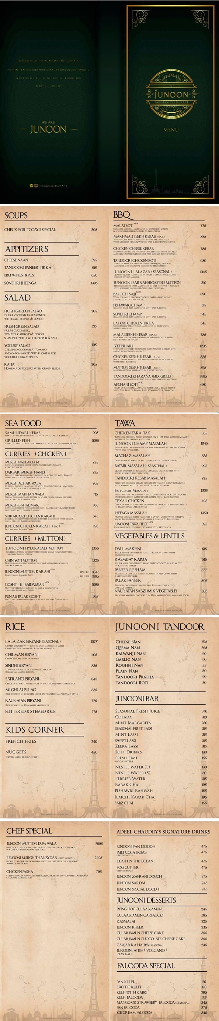 Junoon menu page 1